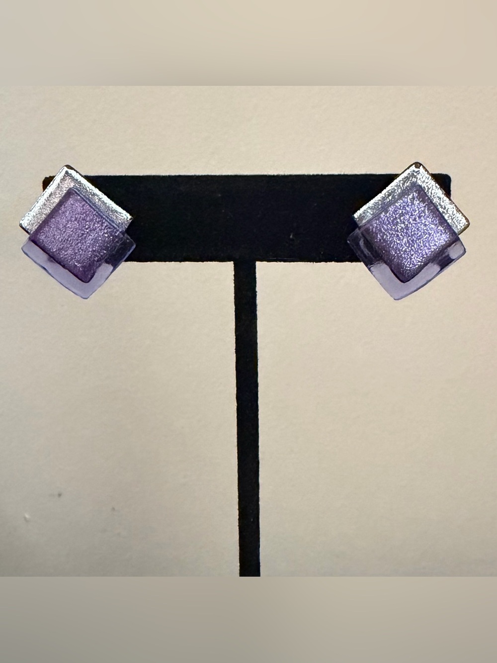 Artisan Purple and Foil Infused Stud Silver Earrings, 1/2-3/4"